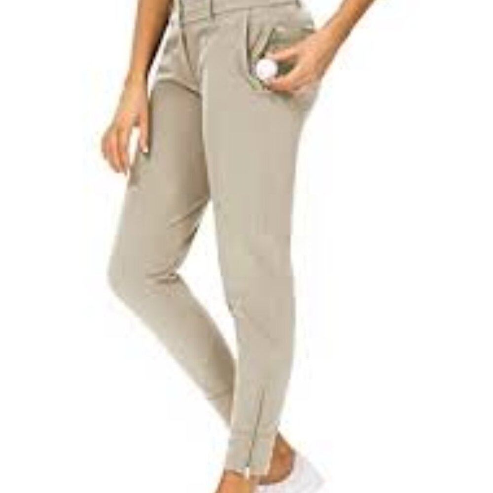 Hiverlay Pro Golf Pants Womens Large Khaki Quick Dry Slim Lightweight Ankle Zip